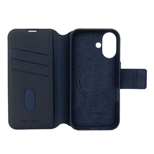 DECODED Leather Wallet Case for iPhone 16 Plus - Navy